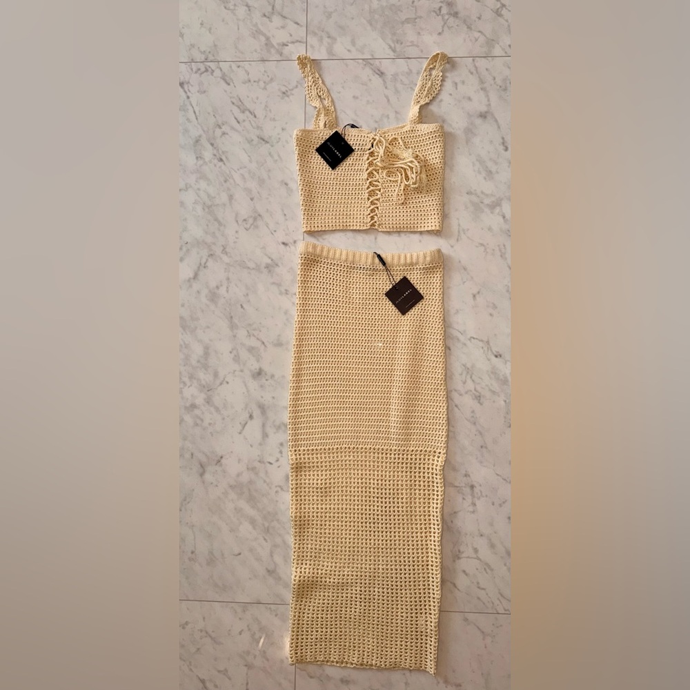 JLUXLABEL Beige Knit Skirt Set